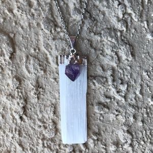 SELENITE AND AMETHYST CRYSTAL NECKLACE